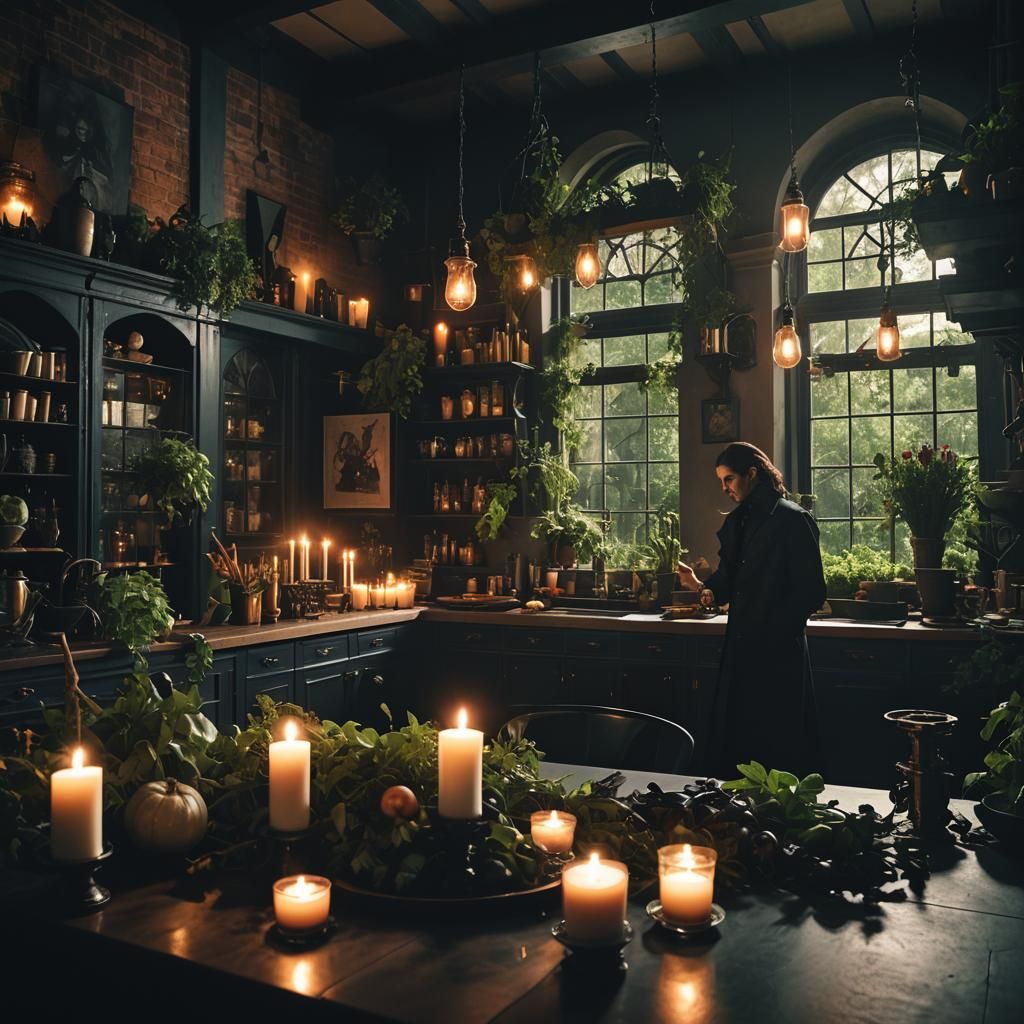 Gothic Kitchen Gathering in Dark Academia Style