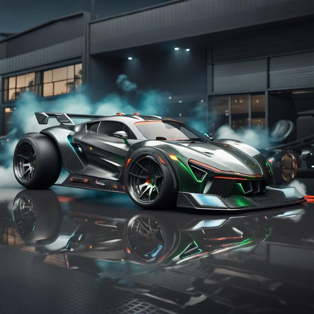 Symmetric Aluminum Sports Car in 3D Rendering