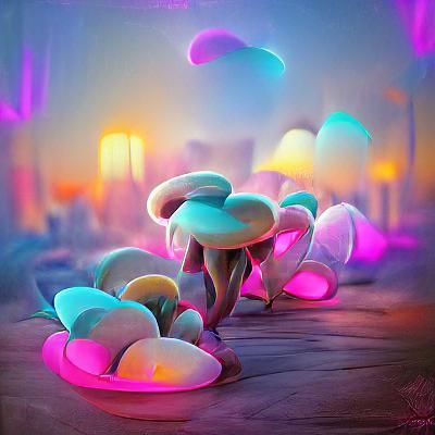 Glowing Neon Mushrooms in 3D Pastel Render