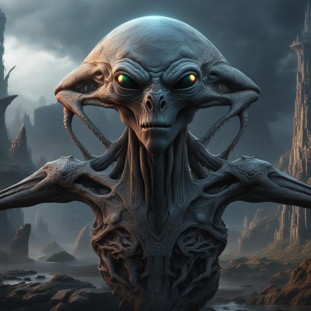 Detailed Grey Alien Concept Art in 8k