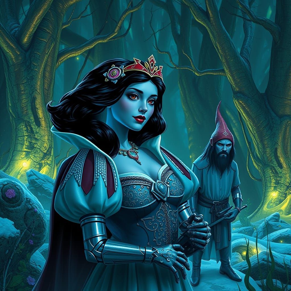 Sci-Fi Snow White in Bioluminescent Alien Forest