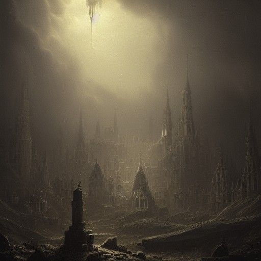 Crumbling Castle With Crown, Dramatic Horror Scene