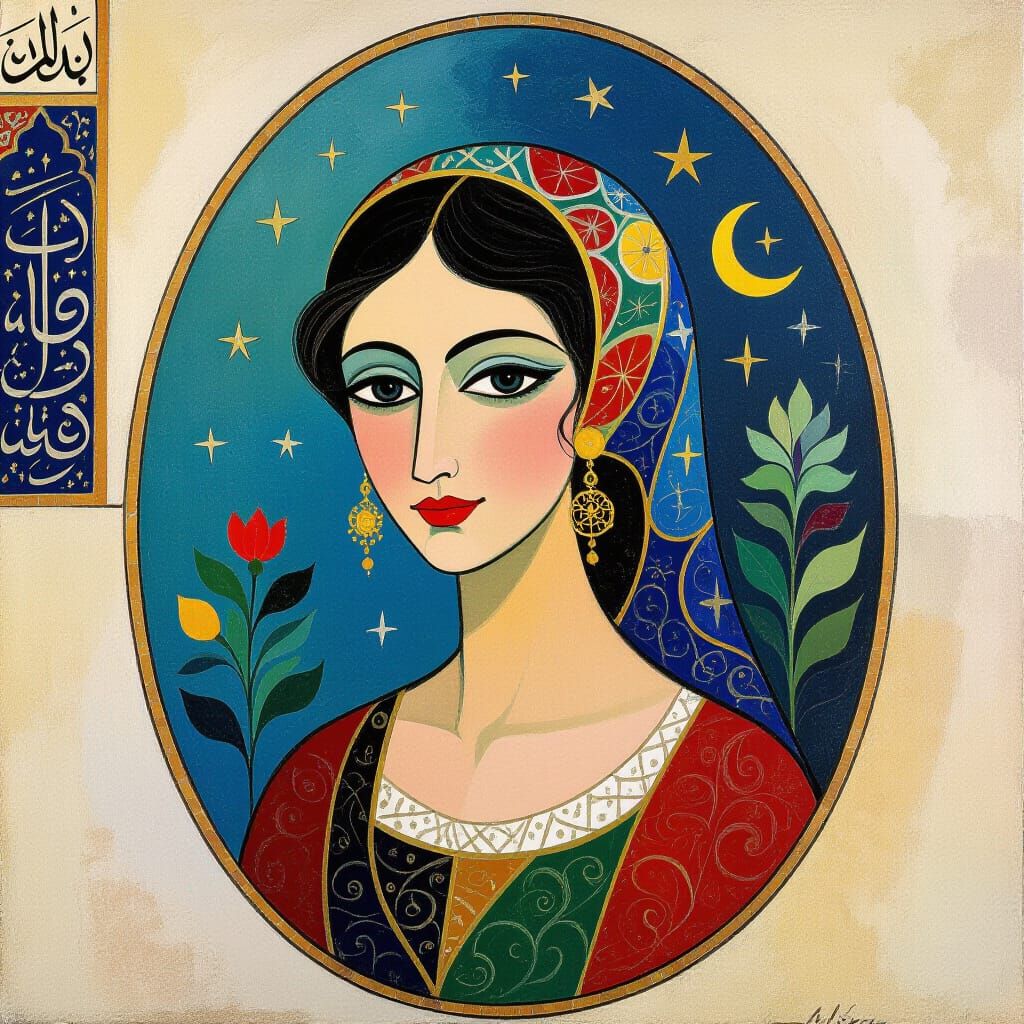 Chagall-Inspired Portrait of an Oval-Cheeked Beauty