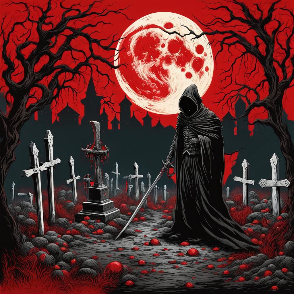 Armored Grim Reaper in Graveyard, Abstract Art