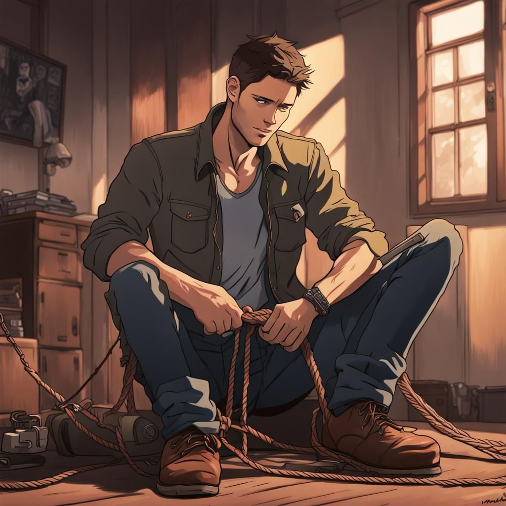 Dean Winchester Tied Up: Studio Ghibli Anime Style