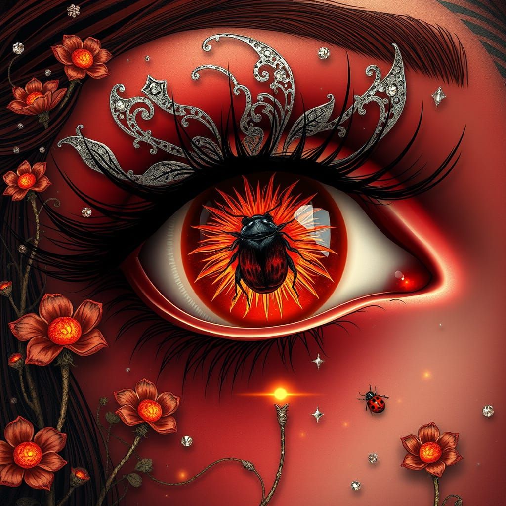 Mystical Eye with Ladybird Iris in Art Nouveau Style