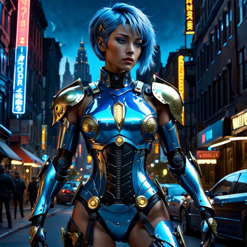 Cyberpunk Cyborg Warrior in Neon City