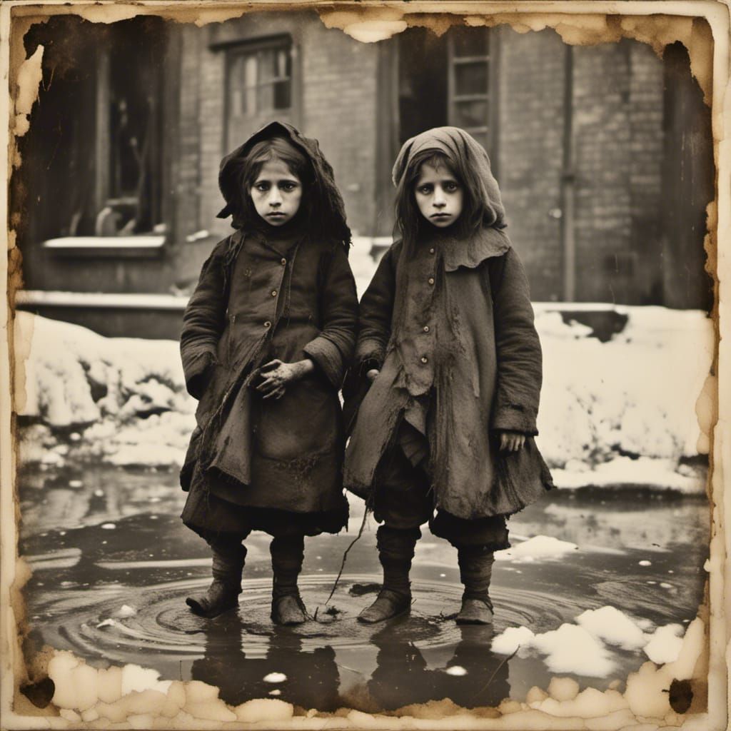 Victorian Street Urchins Begging in Winter
