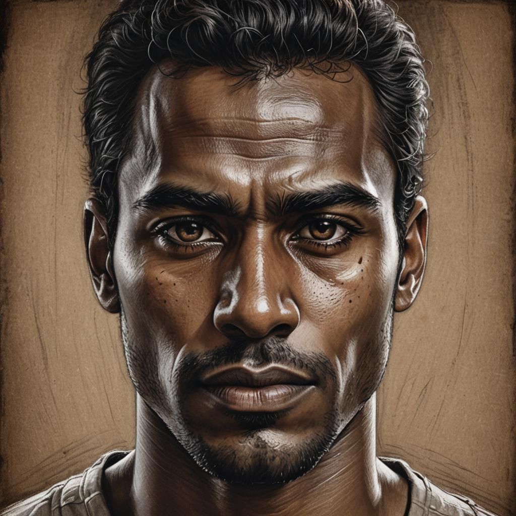 Detailed Charcoal Portrait of a Brown-Skinned Man