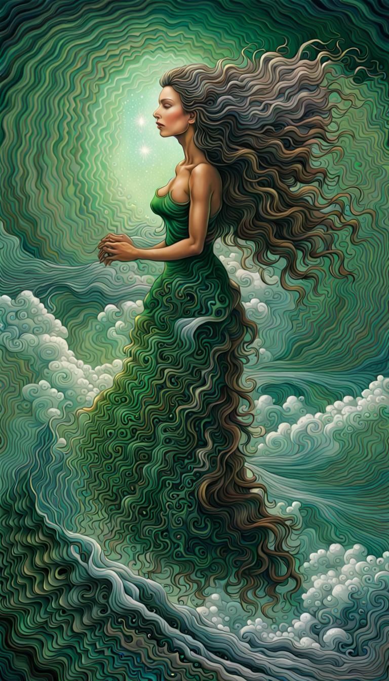 Woman with Stardust Hair on Ocean Cliff