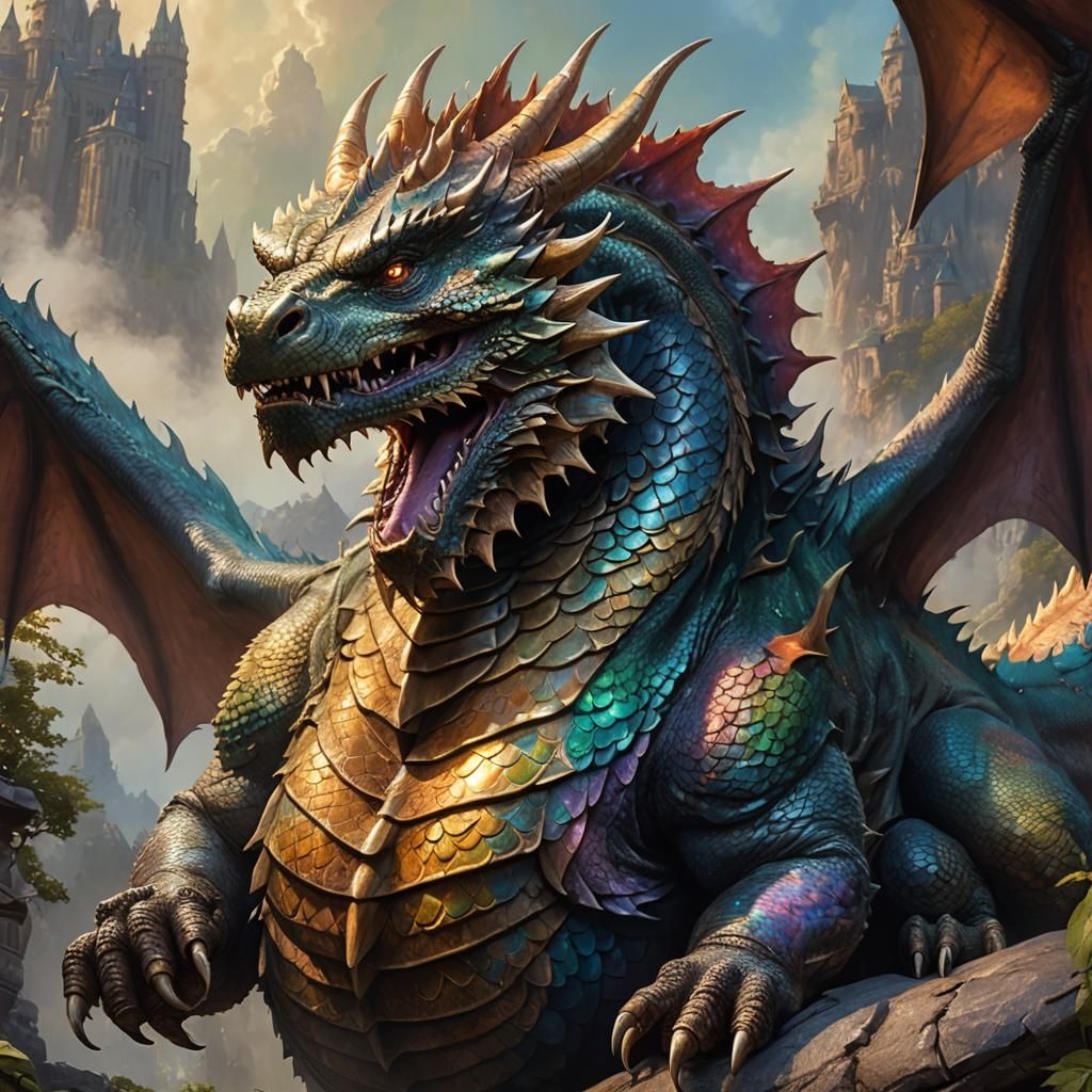 Fantasy Dragon Displaying Glistening Belly in Warm Light