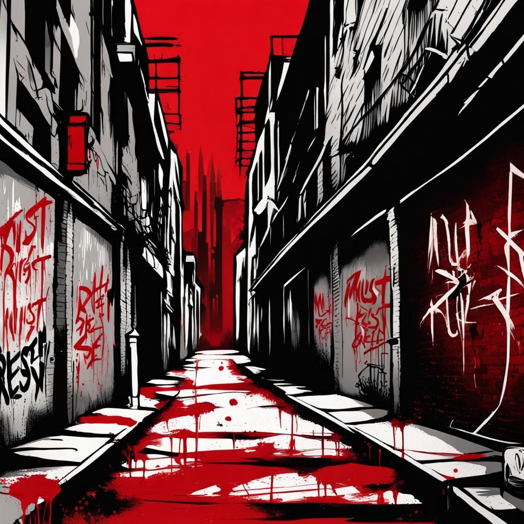 Graffiti Art Alley with Protest Slogans in Blood