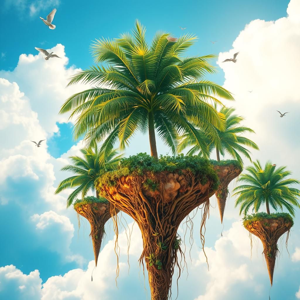 Floating Palm Islands in a Surreal Sky