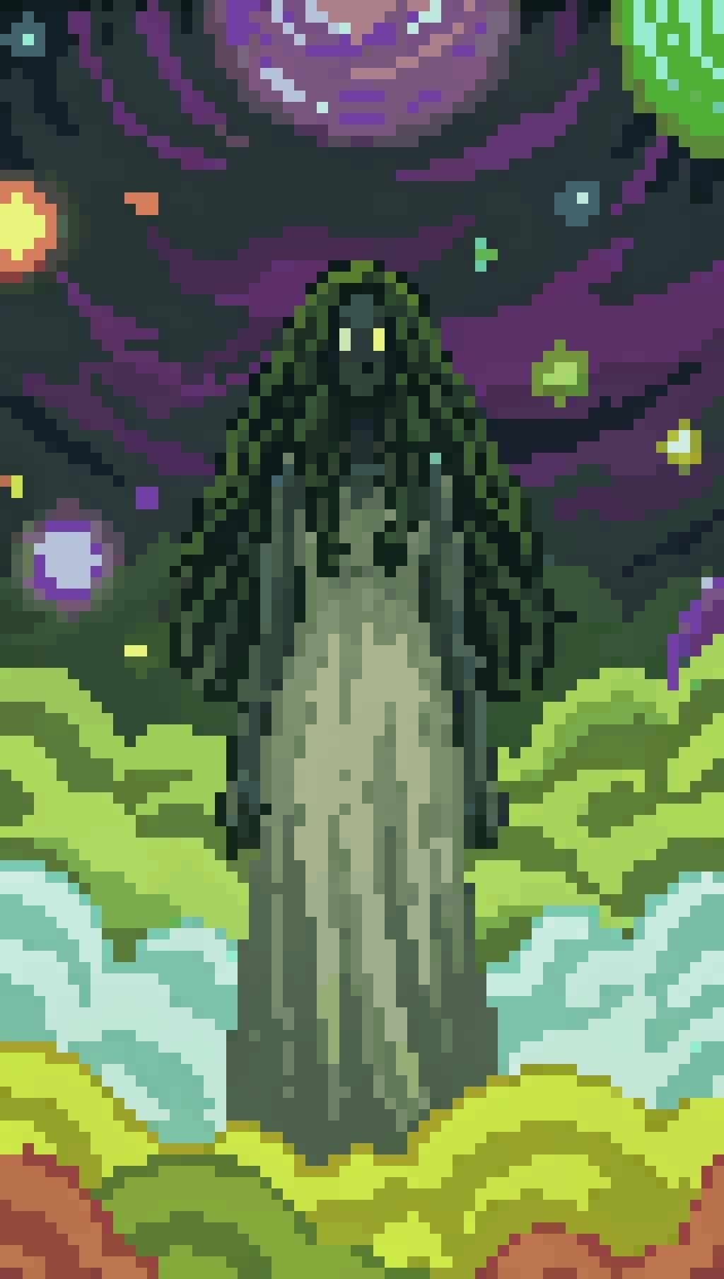 Mysterious Cosmic Goddess in a Vibrant Cosmic Landscape