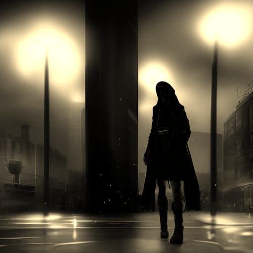 Goth Figure on Neon Street in Urban Decay Metropolis