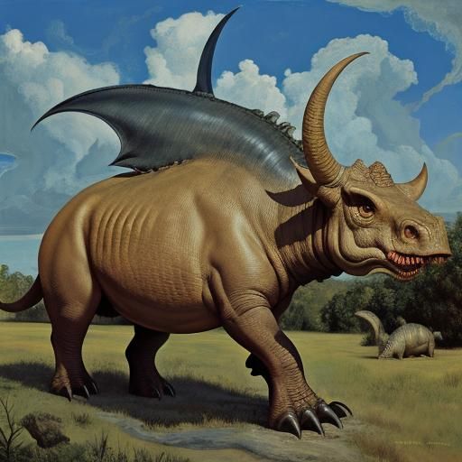 Mammalian Triceratops in Hyperrealistic Style