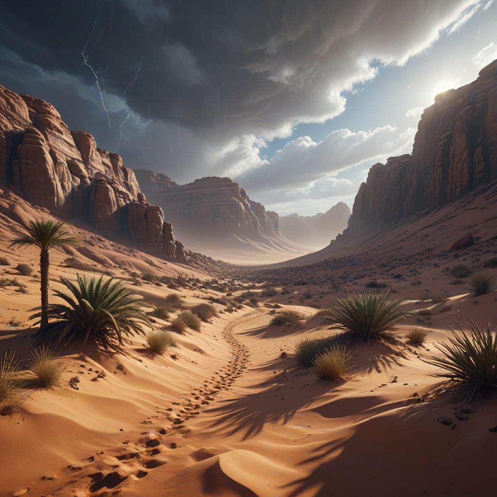 Snowy Sahara Oasis in Fantastical Landscape Art