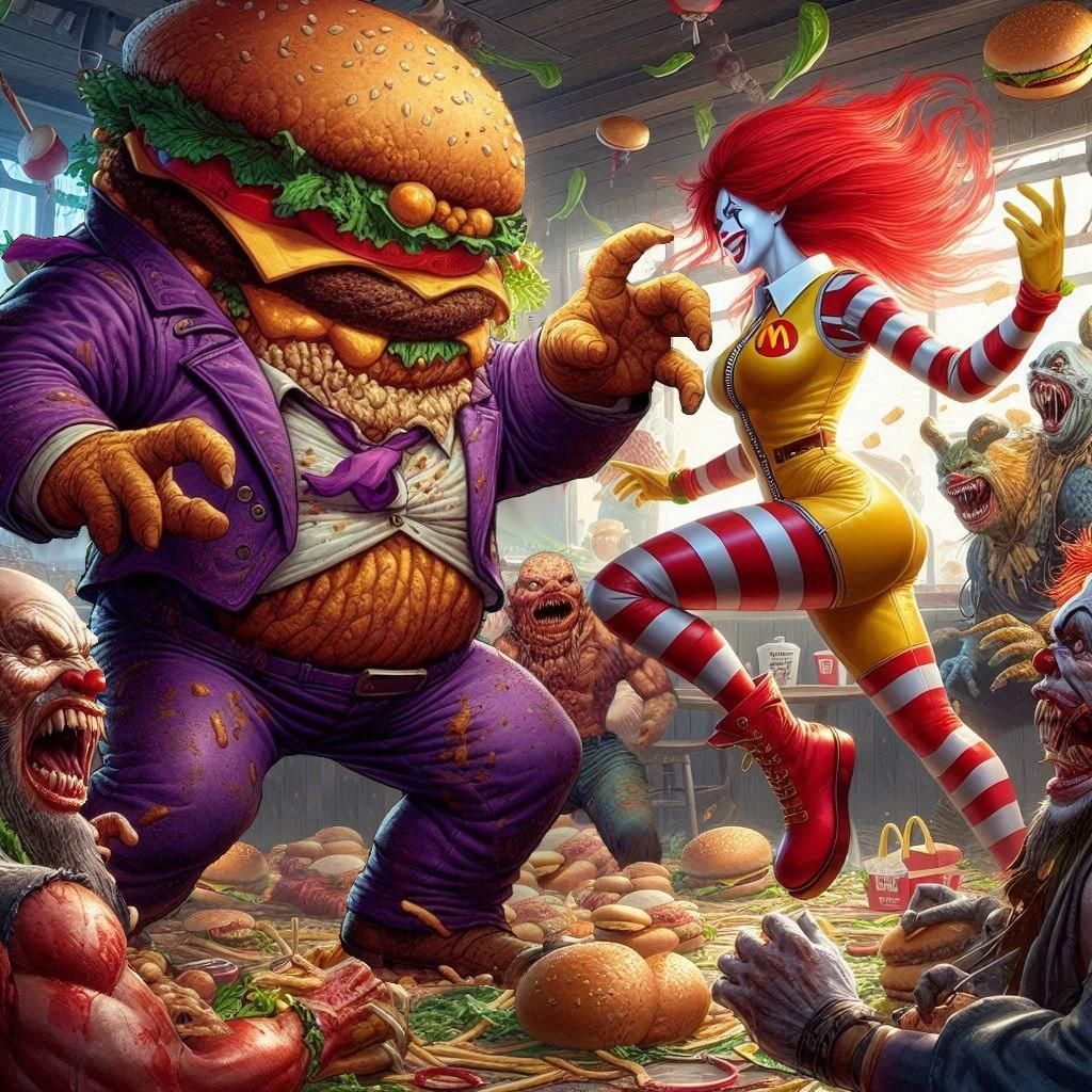 Giant McCheese vs. Ronald McDonald in Alex Ross Style