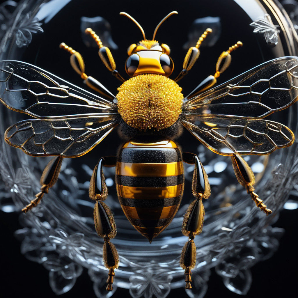 Majestic Glass Bee Sculpture in Chiaroscuro Lighting
