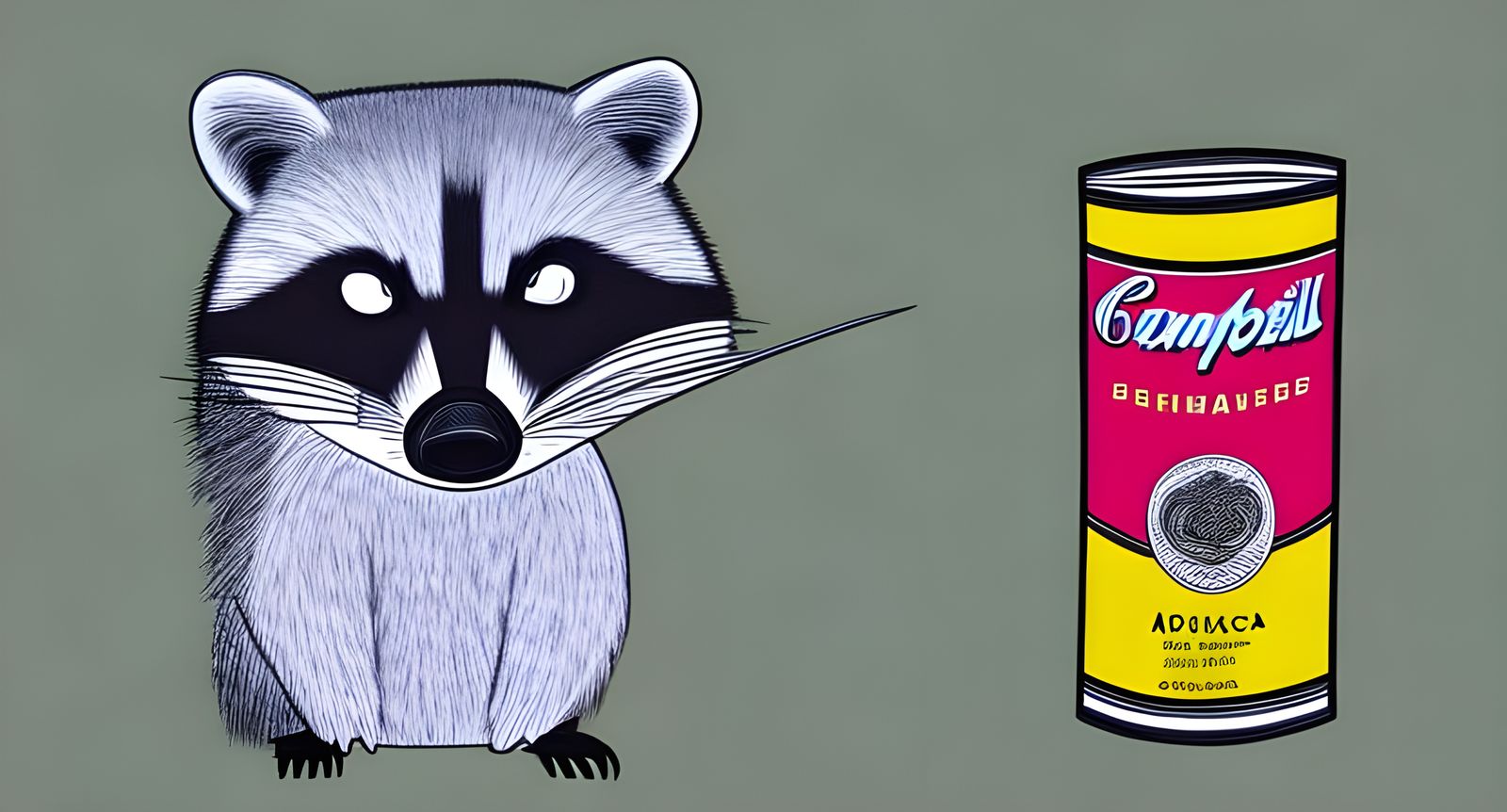 Raccoon Robs Bank: Pop Art Color Pencil Sketch