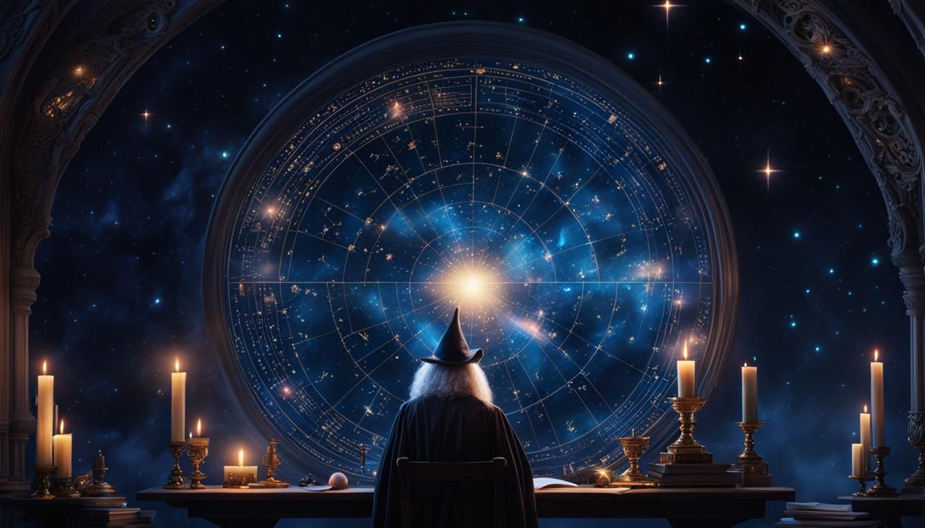 Wizard Reads Constellation Map by Aurora Light