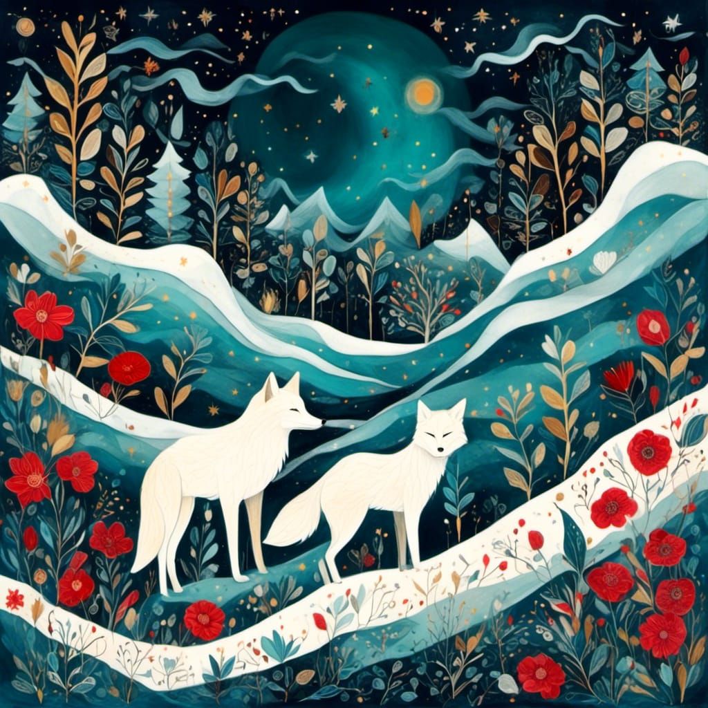 White Fox on Mountain at Night