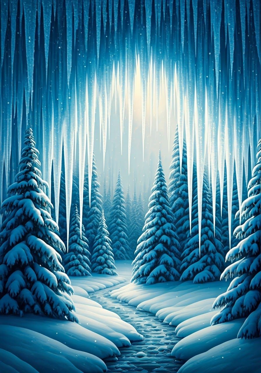 Winter Wonderland Landscape in Whimsical Art Style