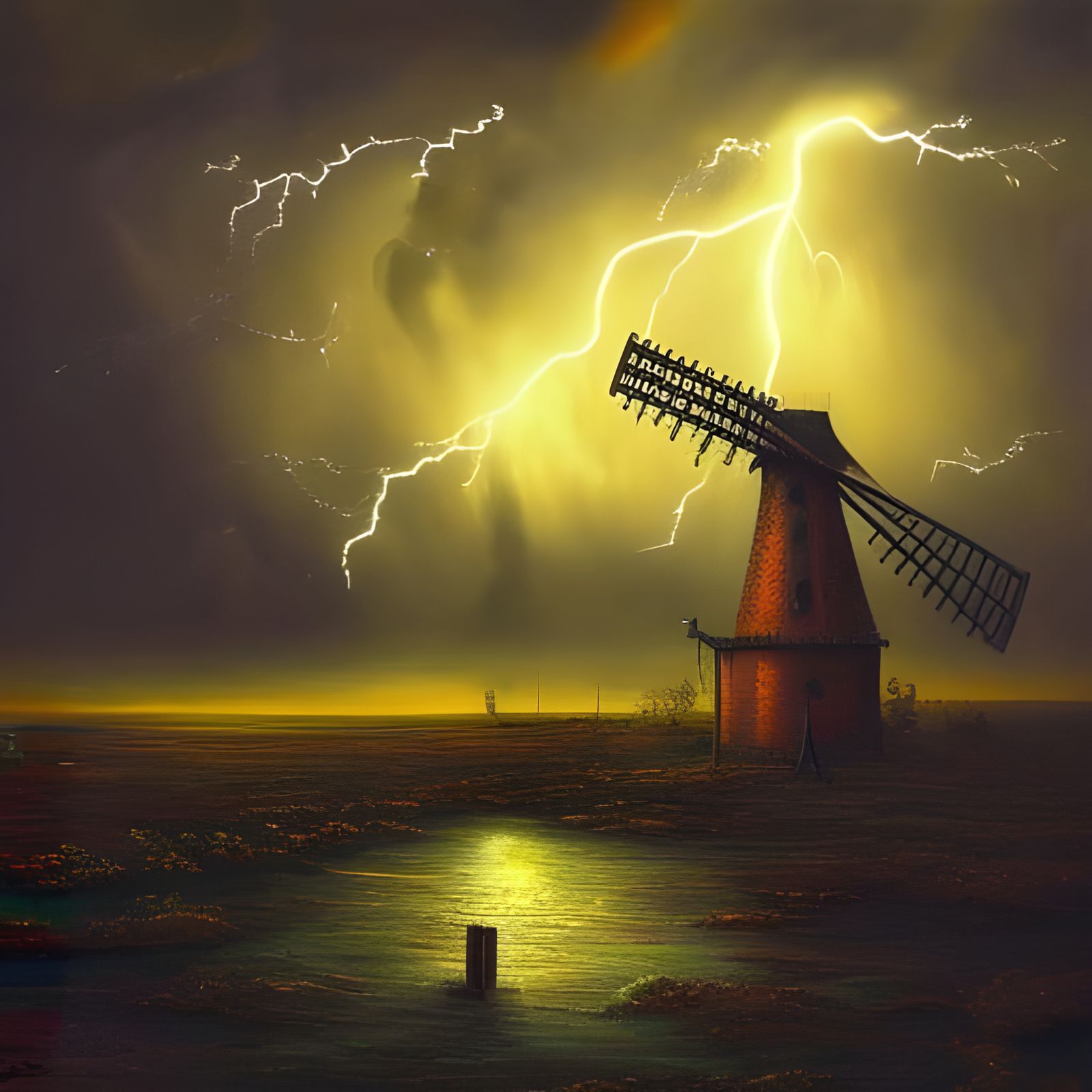 Dilapidated Spanish Windmill in Stormy Weather