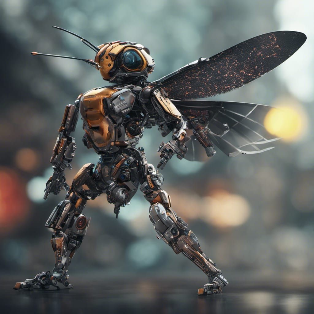 Cyberpunk Bee Hummingbird in Detailed Armour