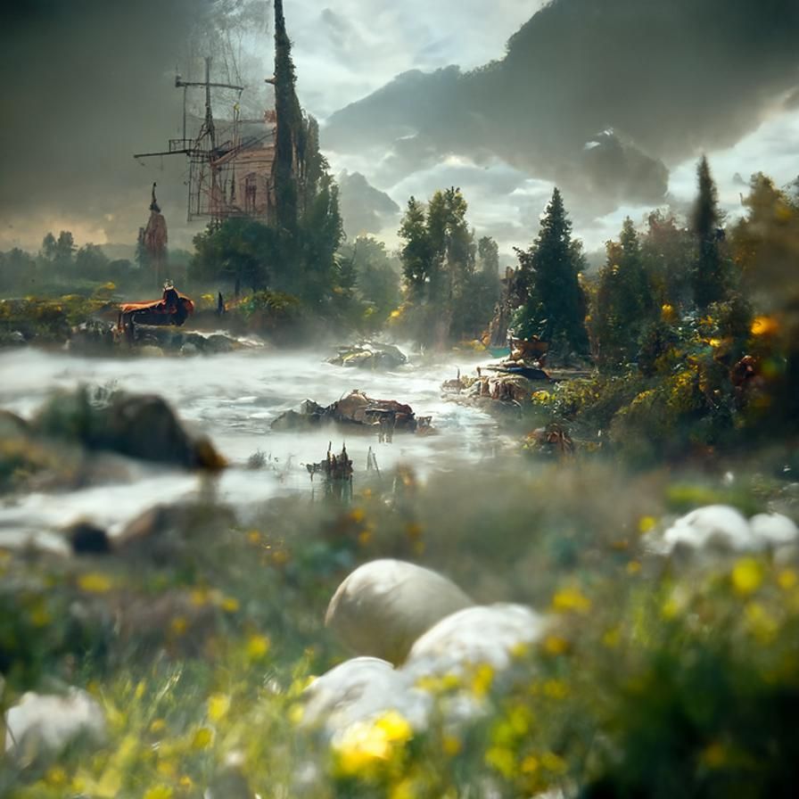 Hyperrealistic Countryside Scene in Detailed Digital Paintin...