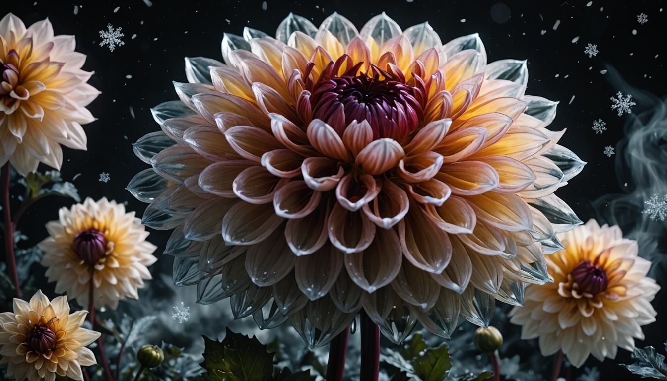Obsidian Dahlia with Bioluminescent Glow, Luminism Art