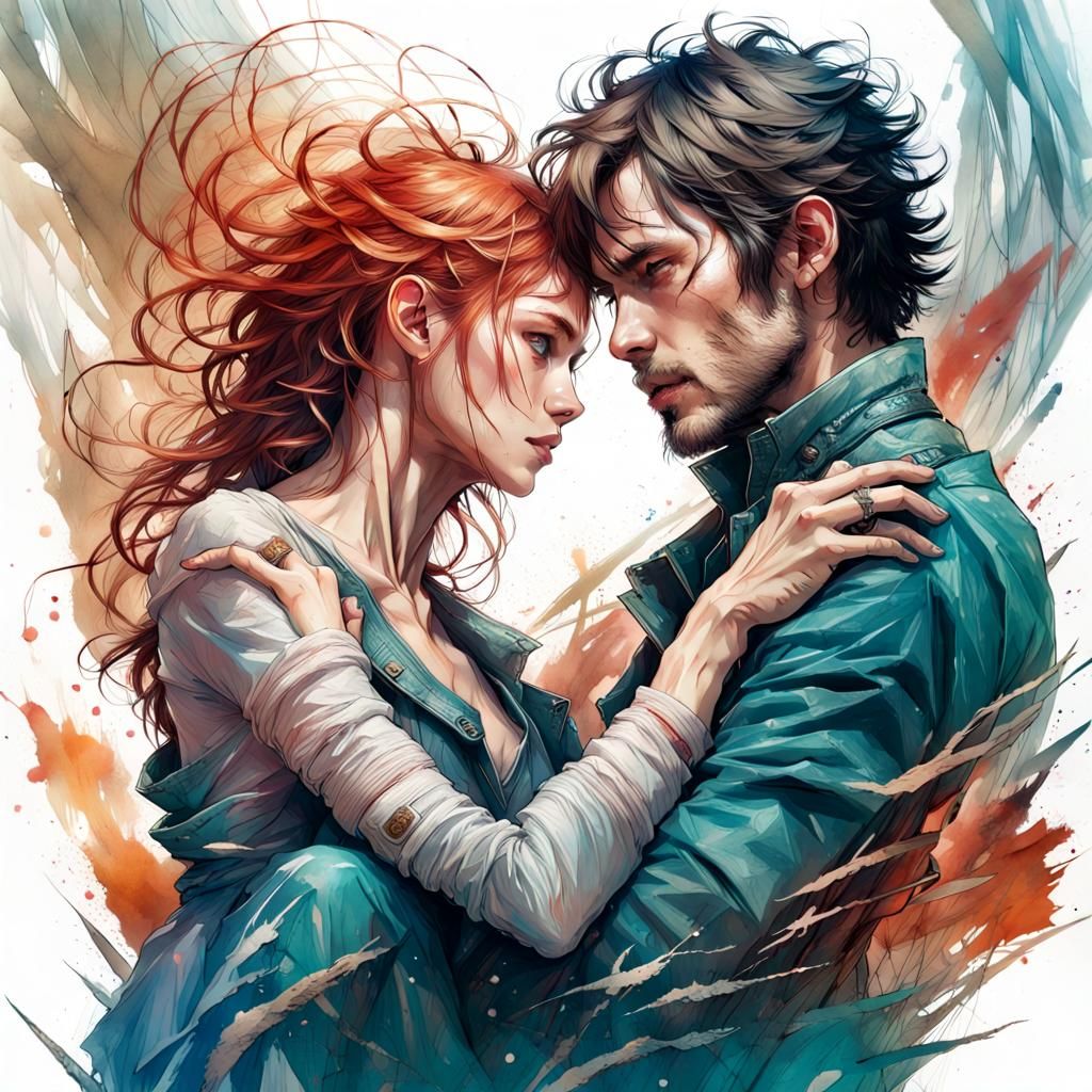 Desert Embrace: Detailed Manga-Style Portrait