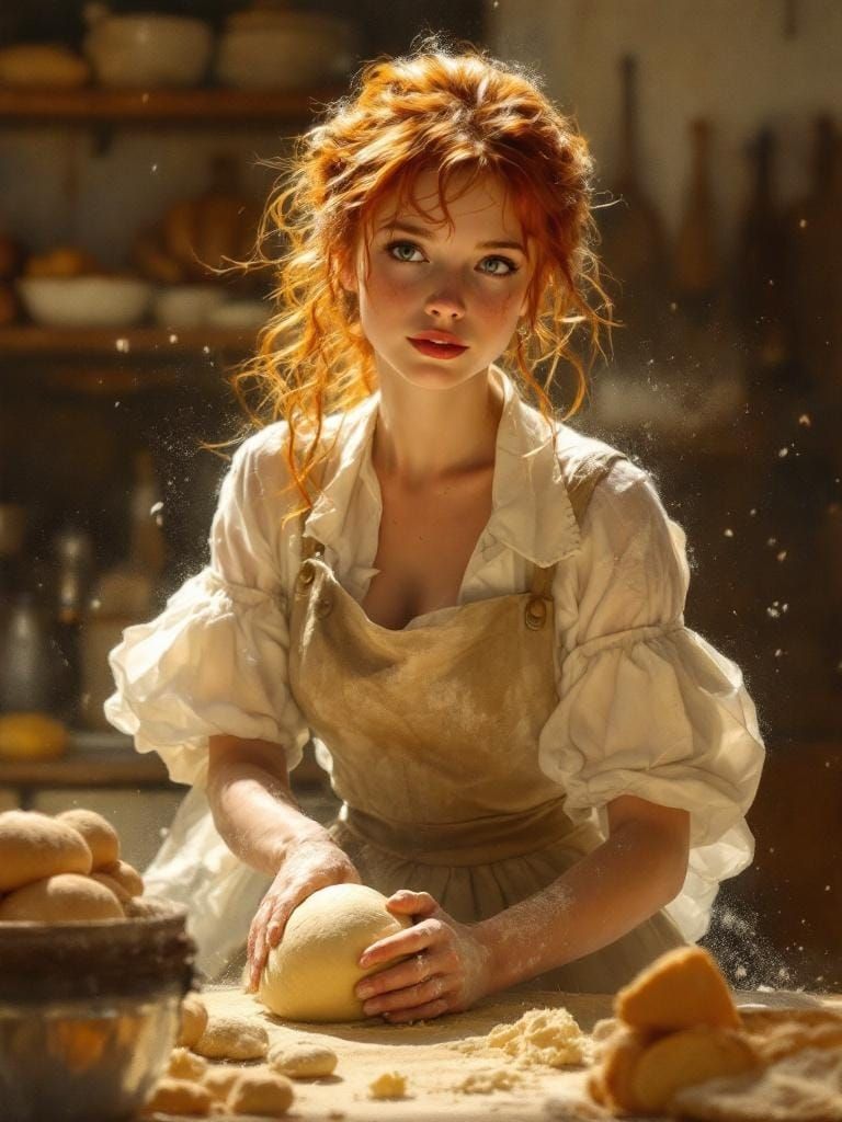Redhead Baker in Golden Light, Romantic Mythology Style