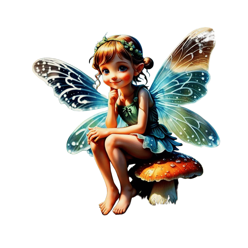 Detailed Macro Photograph of a Fairy on Mushroom