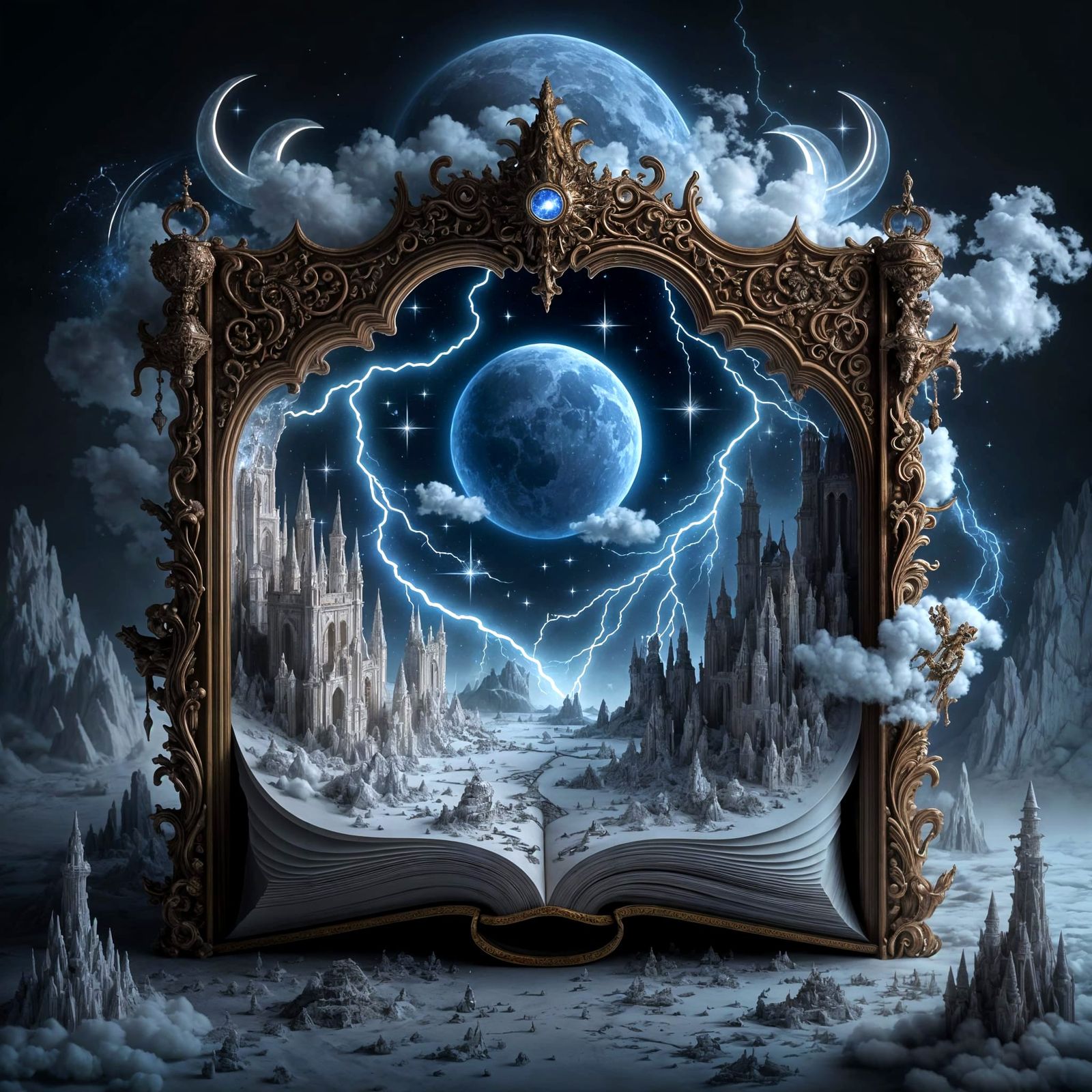 Celestial Realms Within Ancient Leather-Bound Tomes