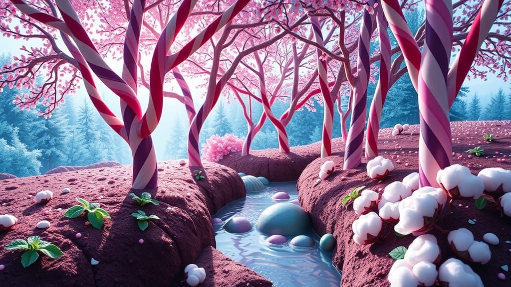 Candy Cane Forest with Lemonade Creek and Pastry Flowers