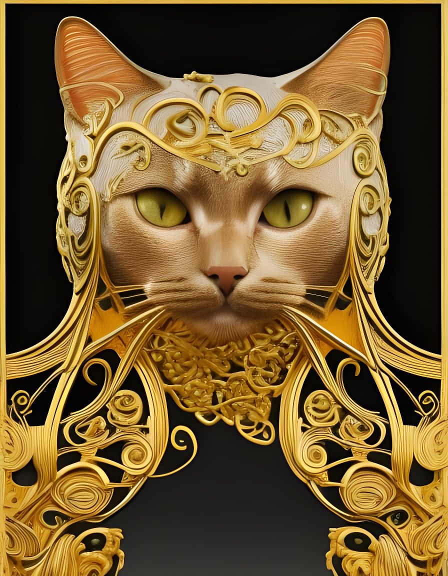 Ornate Cat Head Sculpture in Enamel Style