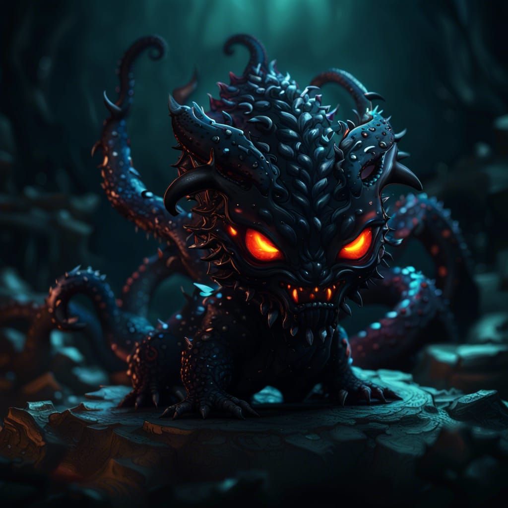Chibi Demonic Hydra in Detailed Digital Painting