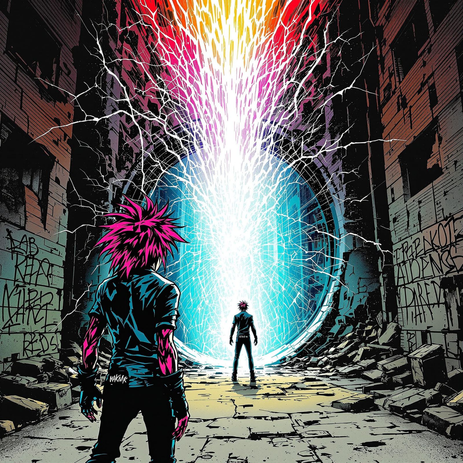 Punk Rocker and Energy Portal: Neo-Noir Comic Art