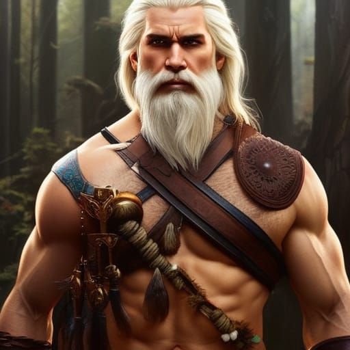 Epic Portrait of a Brawny White-Haired Barbarian