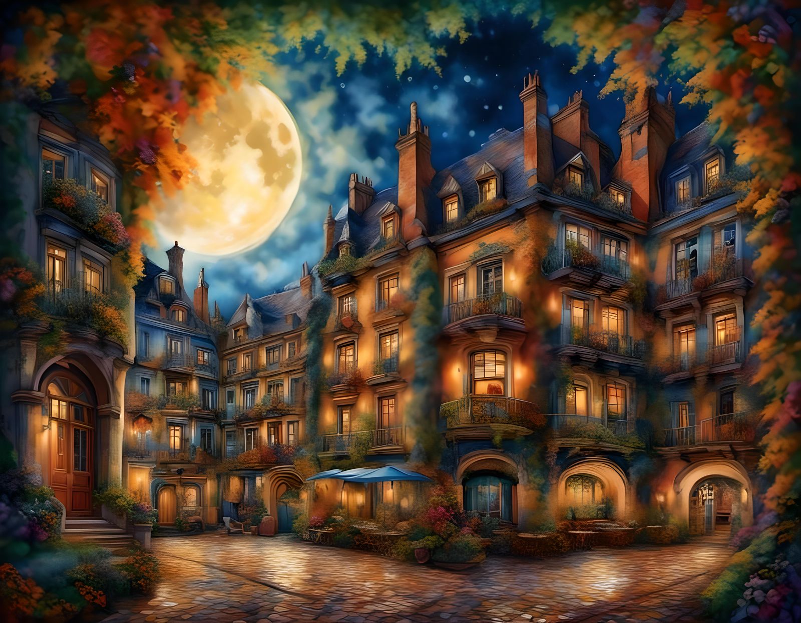 Moonlit Paris Alley in Pre-War Architecture Style