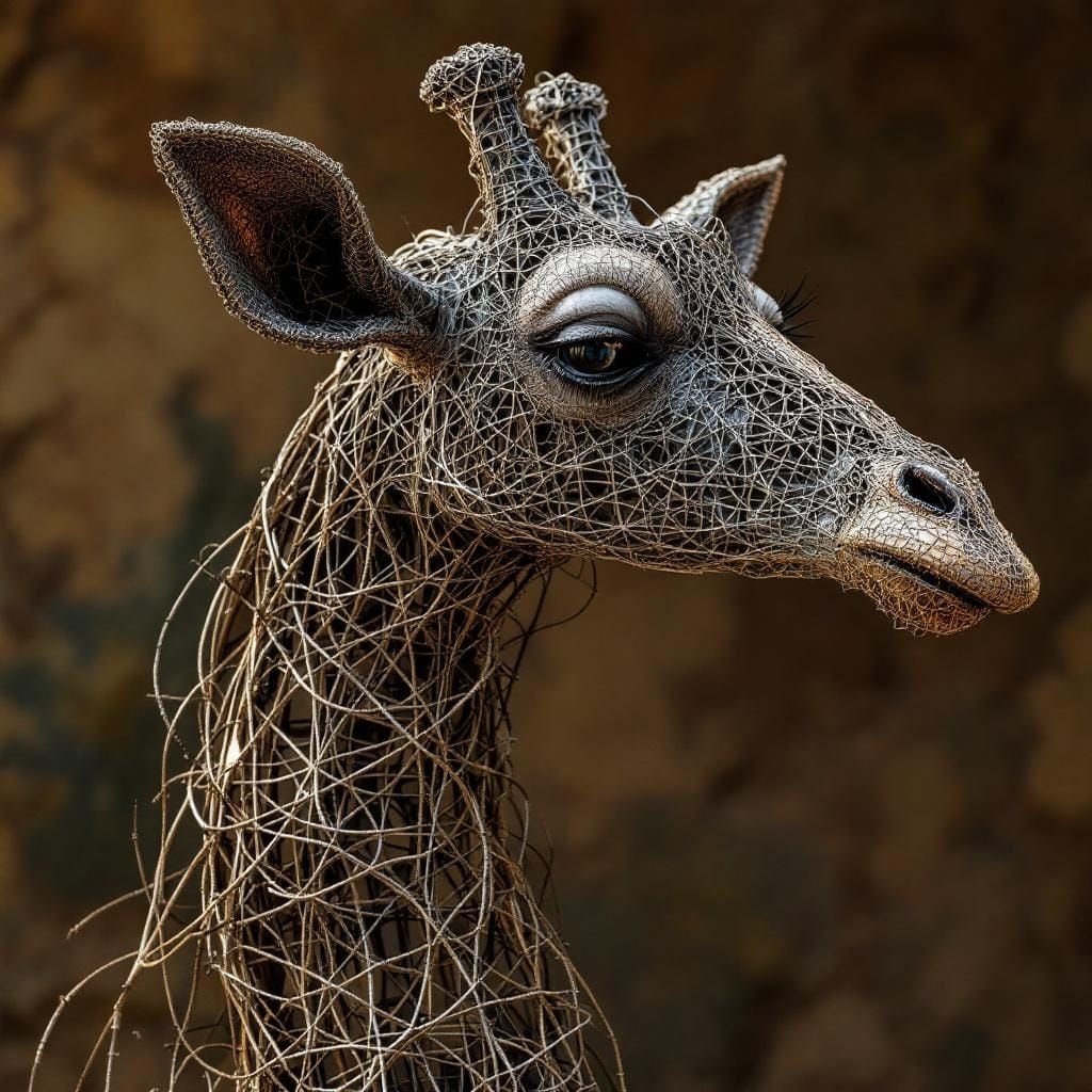 Wire Giraffe Sculpture in Abstract Expressionist Style