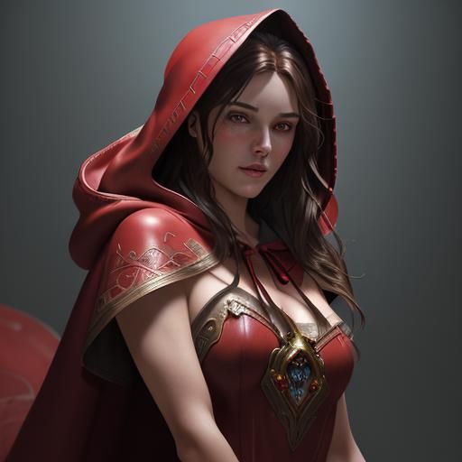 Little Red Riding Hood Portrait in Hyperrealistic Style