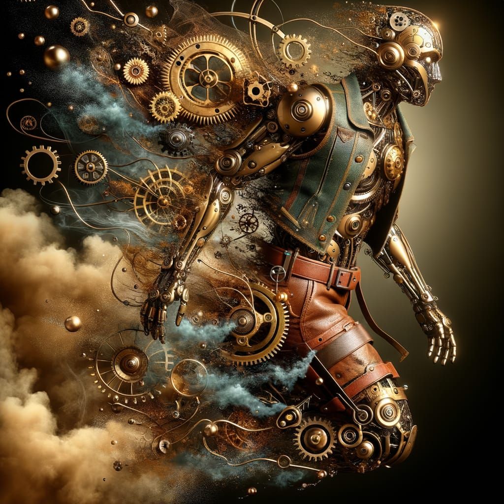 Steampunk Character Materializing with Gears and Steam