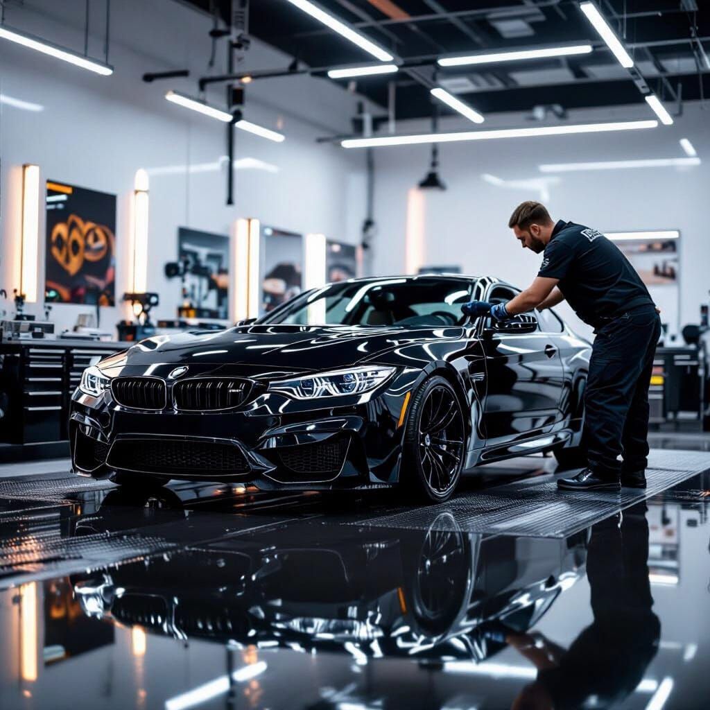 Black BMW Polished in Modern Auto Detailing Studio