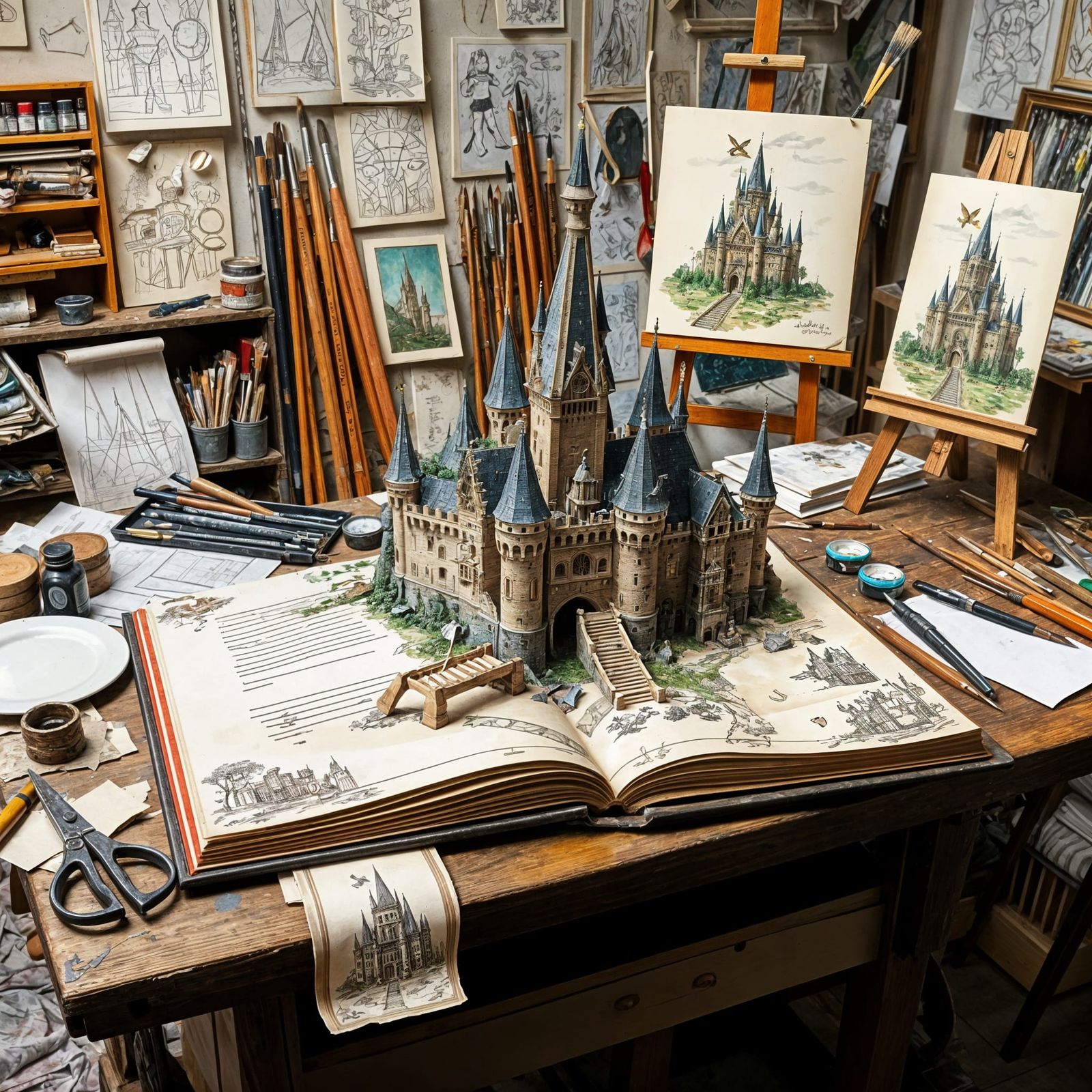 Gothic Castle Pop-Up Book in Artist's Studio