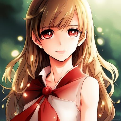 Anime Style Portrait of a Girl in Red Dress