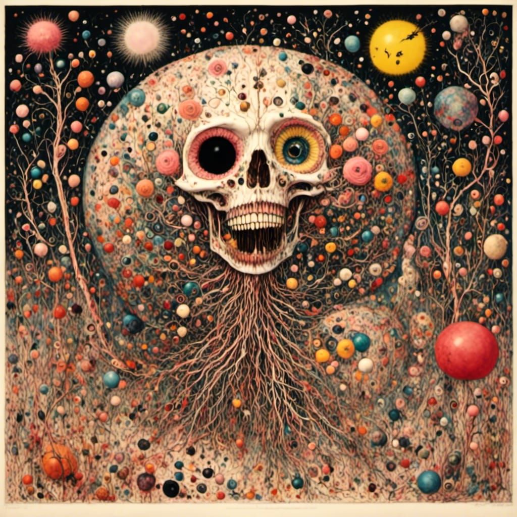 Macabre Alien Skulls in Patchwork Style