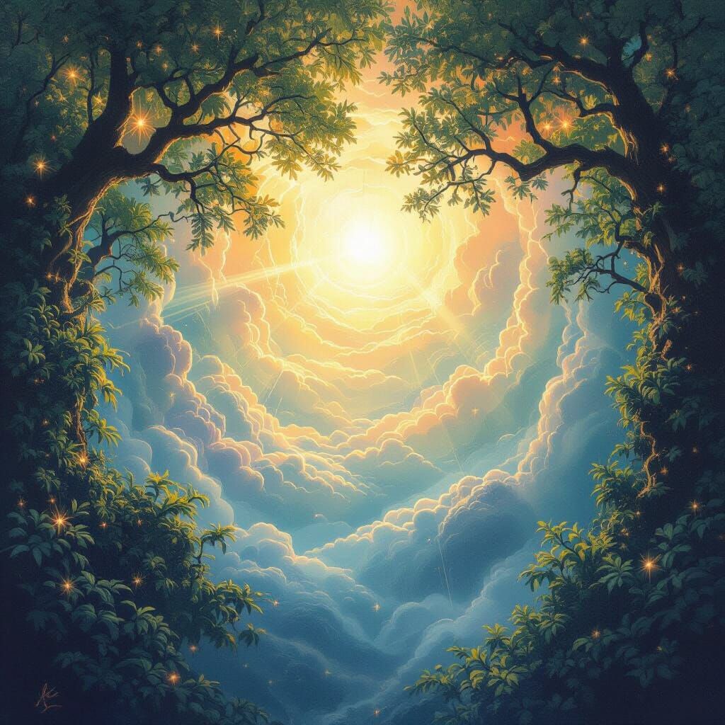 Ethereal Nature Scene with Swirling Light, as Oil Painting