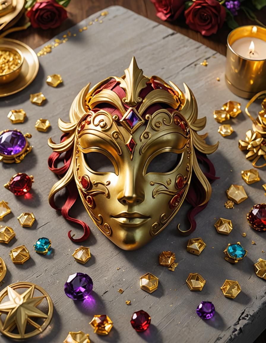 Golden Mask of Sunset Shimmer on Table